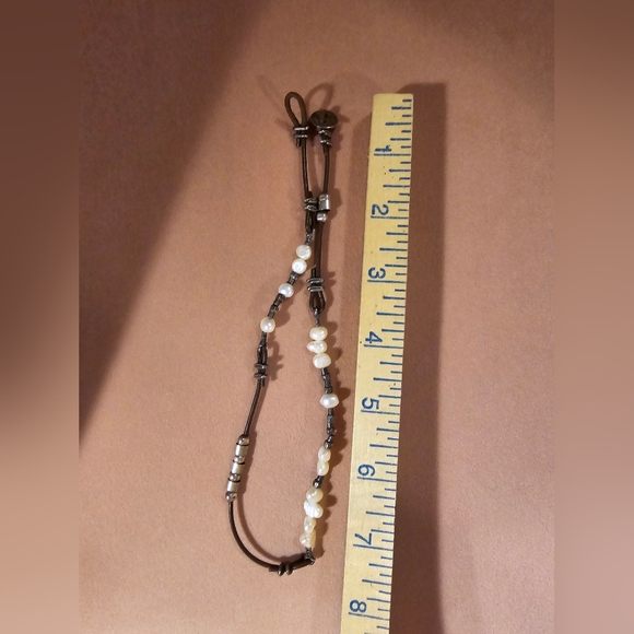 Silpada 925 Sterling Silver Brown Leather Pearl Bead Necklace - Picture 2 of 6